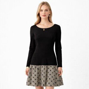 Erin Fetherston Black Long Sleeve Dress Patterned Skirt Size 8 Cocktail